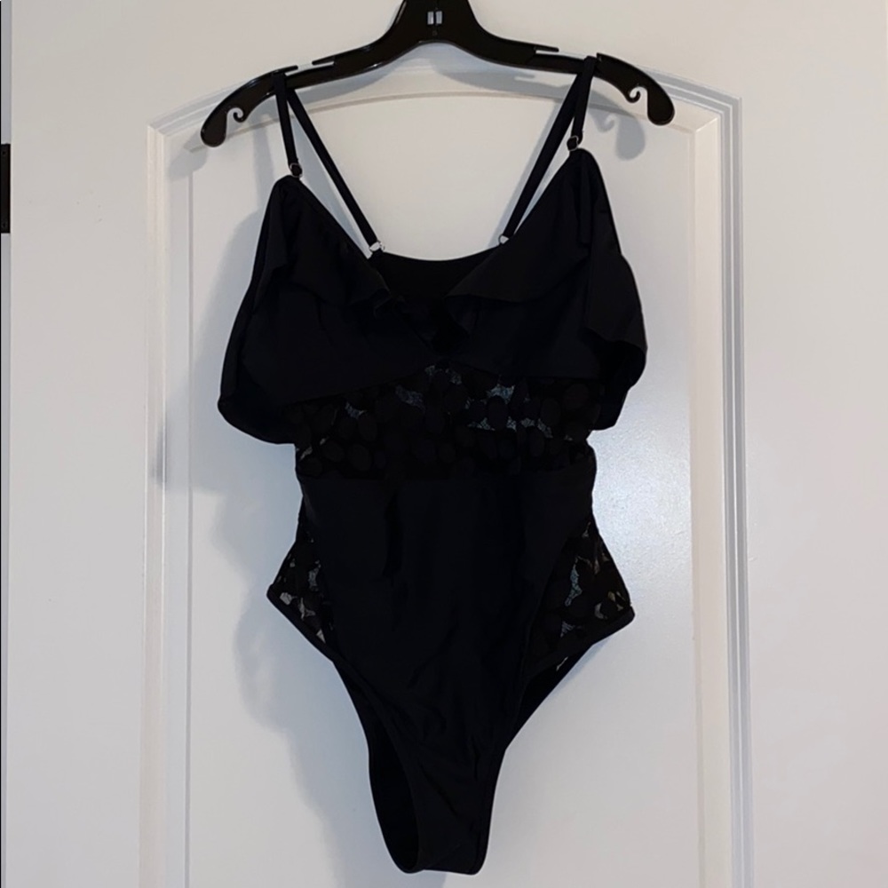 Prosecco Poolside Mesh One Piece Swimsuit in Black